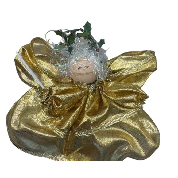 Handmade Golden Angel Christmas Tree Ornement With Glitter Accents & Holly READ - Picture 1 of 8